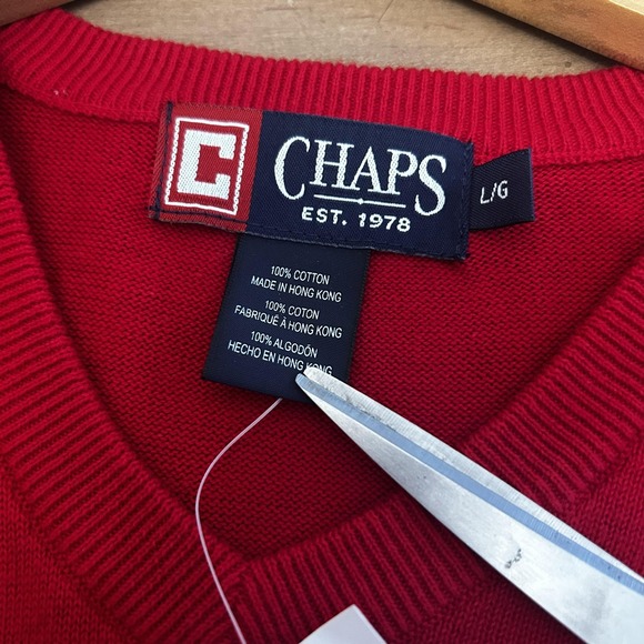 Chaps Sweater Mens Large Red Crewneck Pullover Cotton Crest Logo Classic NWT - Picture 4 of 5